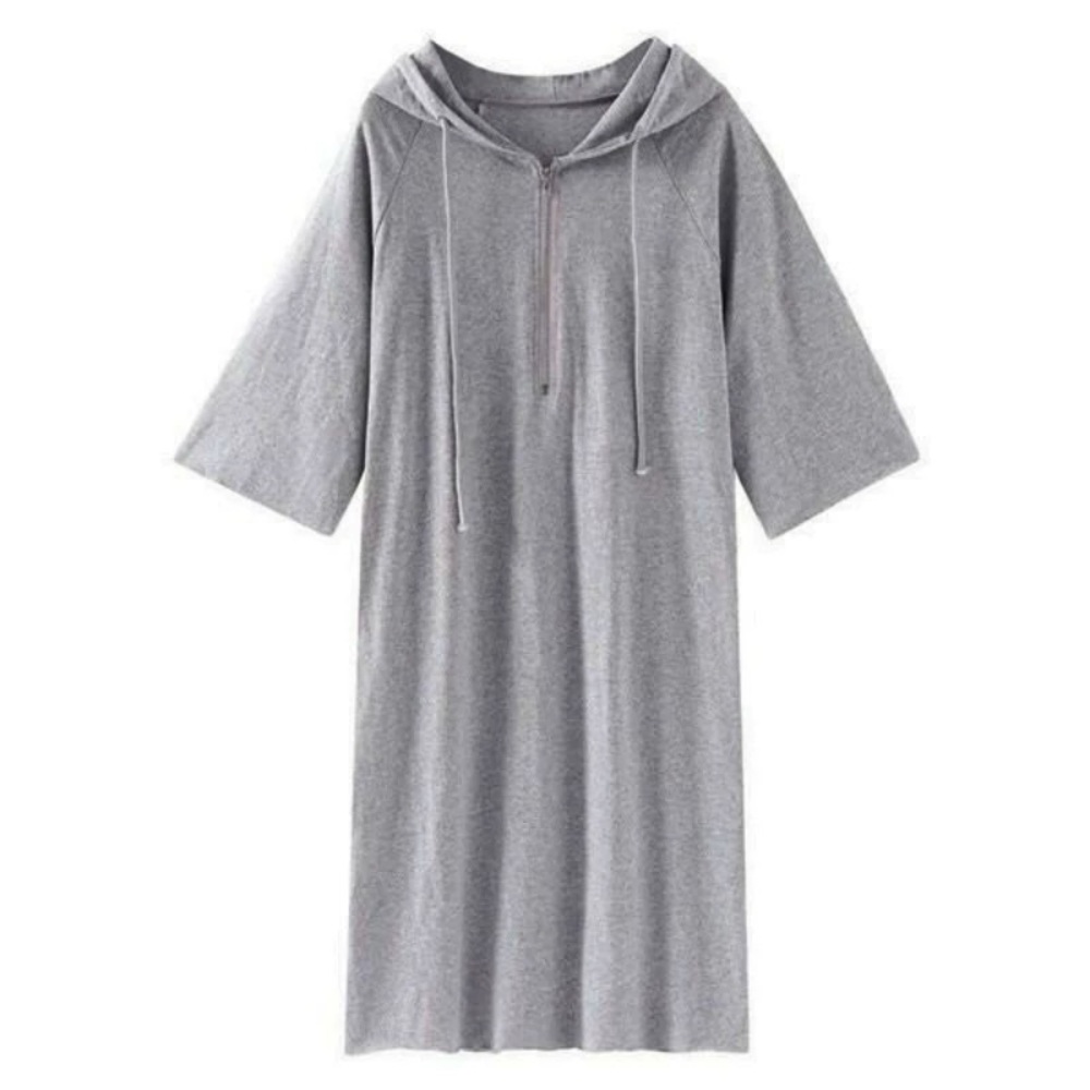 Gray Hooded Dress with Quarter Sleeves